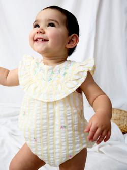 JoJo Maman Bébé Baby Embroidered Cotton Romper, Yellow - view 2, Yellow