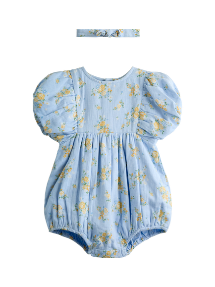 JoJo Maman Bébé Baby Floral Romper, Mid Blue, Mid Blue