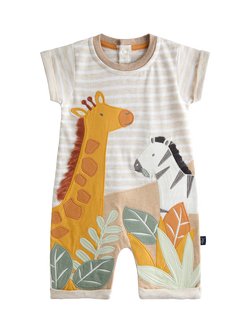 JoJo Maman Bébé Baby Safari Appliqué Scene Romper, Natural Marl, Natural Marl