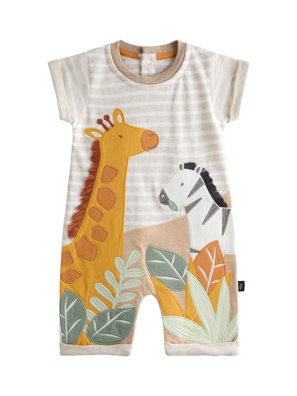 JoJo Maman Bébé Baby Safari Appliqué Scene Romper, Natural Marl, Natural Marl