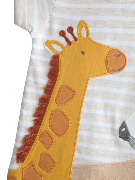 JoJo Maman Bébé Baby Safari Appliqué Scene Romper, Natural Marl - view 2, Natural Marl