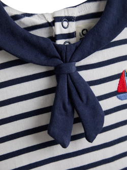 JoJo Maman Bébé Baby Sailor Collar Stripe Romper, Navy Blue Marl - view 2, Navy Blue Marl