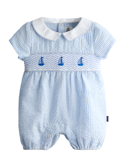 JoJo Maman Bébé Baby Smocked Romper, Light Blue, Light Blue