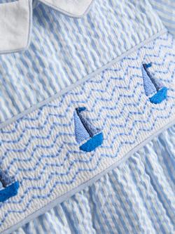 JoJo Maman Bébé Baby Smocked Romper, Light Blue - view 2, Light Blue