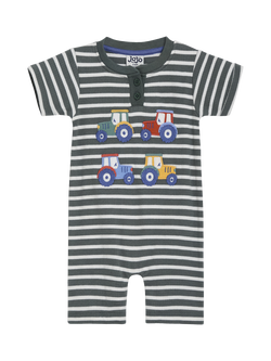 JoJo Maman Bébé Baby Tractor Appliqué Rib Romper, Khaki, Khaki