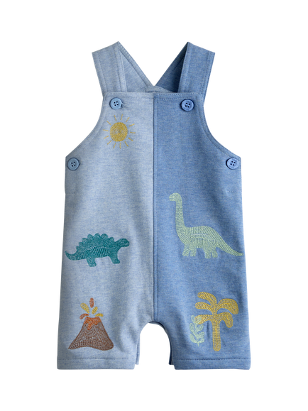 JoJo Maman Bébé Baby Dinosaur Dungarees and T-Shirt Set, Blue Marl - view 2, Blue Marl