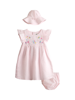JoJo Maman Bébé Baby 3-Piece Frill Shoulder Baby Dress Set, Light Pink, Light Pink