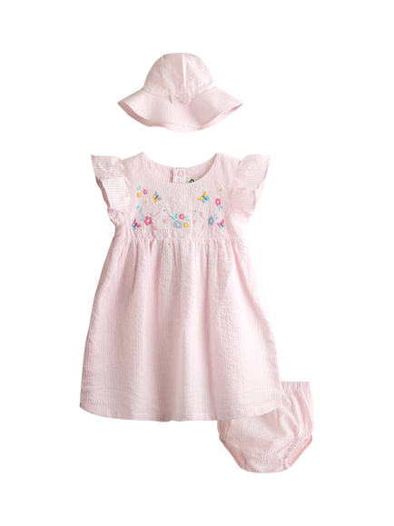 JoJo Maman Bébé Baby 3-Piece Frill Shoulder Baby Dress Set, Light Pink, Light Pink