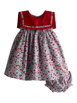JoJo Maman Bébé Baby Ditsy Floral Sailor Dress Set, Berry Red, Berry Red