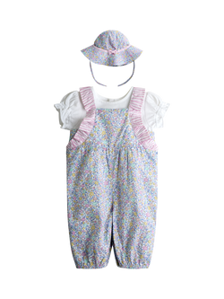JoJo Maman Bébé Baby 3 Piece Floral Dungaree Set, Cream, Cream