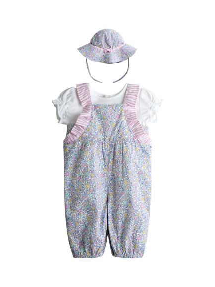 JoJo Maman Bébé Baby 3 Piece Floral Dungaree Set, Cream, Cream