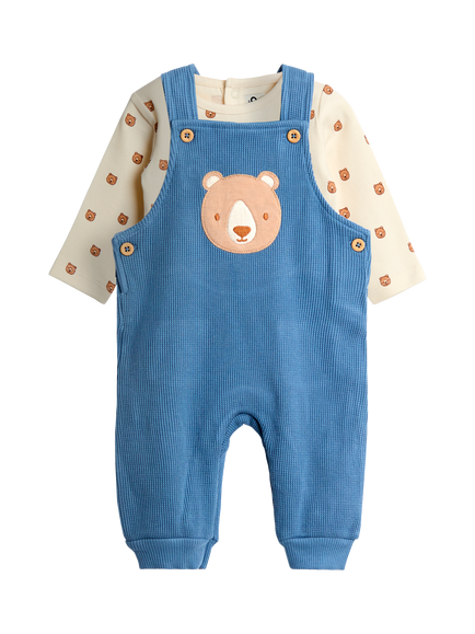 JoJo Maman Bébé Baby Bear Dungaree Set, Blue/Brown, Blue/Brown