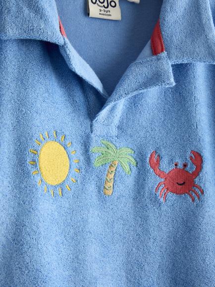 JoJo Maman Bébé Kids' Towelling Shirt and Shorts Set, Light Blue - view 2, Light Blue