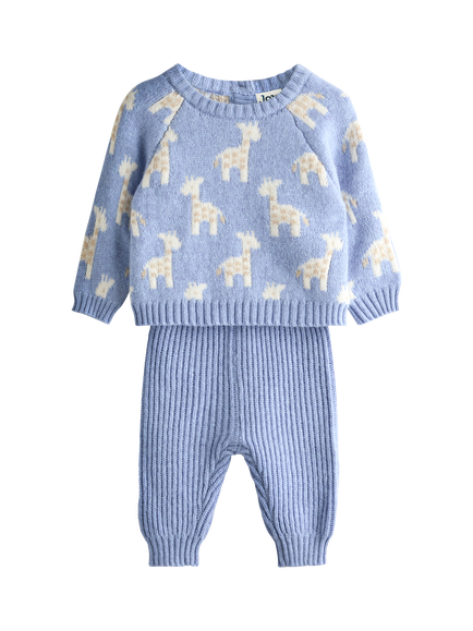 JoJo Maman Bébé Baby Knit Top and Bottom Set, Pale Blue, Pale Blue