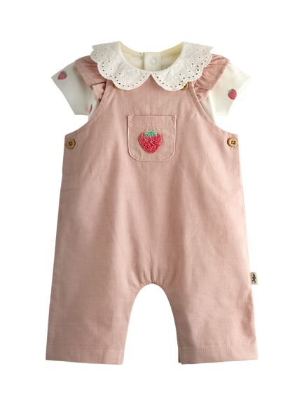 JoJo Maman Bébé Baby Strawberry Bodysuit and Dungarees Set, Pink, Pink