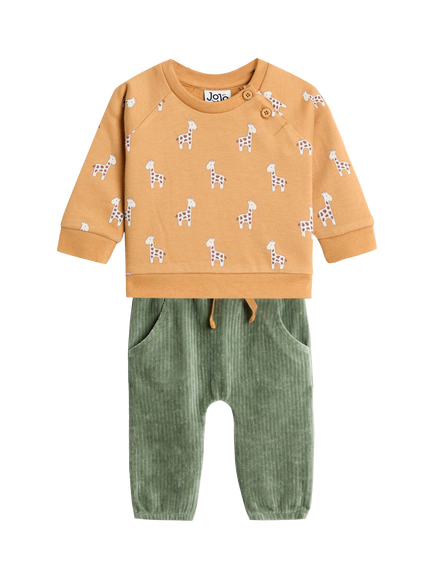 JoJo Maman Bébé Baby Giraffe Sweatshirt & Velour Trousers Set, Brown/Multi, Brown/Multi