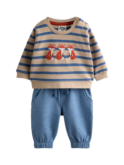 JoJo Maman Bébé Fox Striped Sweatshirt & Joggers Set, Denim, Denim