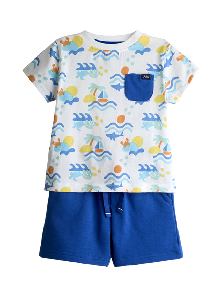 JoJo Maman Bébé Baby Ocean T-Shirt & Shorts Set, Cobalt Blue, Cobalt Blue