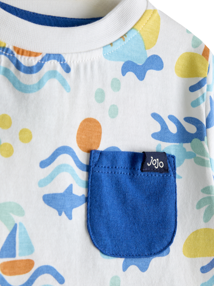 JoJo Maman Bébé Baby Ocean T-Shirt & Shorts Set, Cobalt Blue - view 2, Cobalt Blue