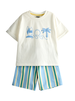 JoJo Maman Bébé Baby Surf Printed T-Shirt & Shorts Set, Light Blue, Light Blue