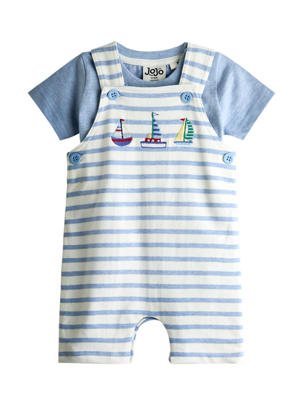 JoJo Maman Bébé Baby Top and Dungarees Set, Light Blue, Light Blue