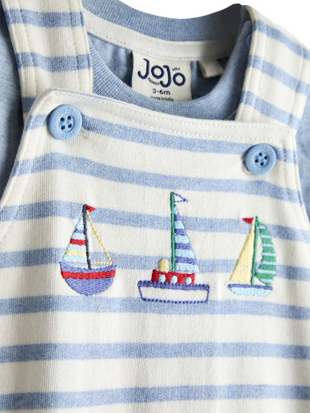 JoJo Maman Bébé Baby Top and Dungarees Set, Light Blue - view 2, Light Blue