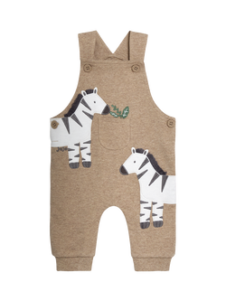 JoJo Maman Bébé Baby Appliqué Dungarees and Stripe Top Set, Light Brown - view 2, Light Brown