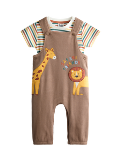 JoJo Maman Bébé Baby Top and Dungaree Set, Brown, Brown
