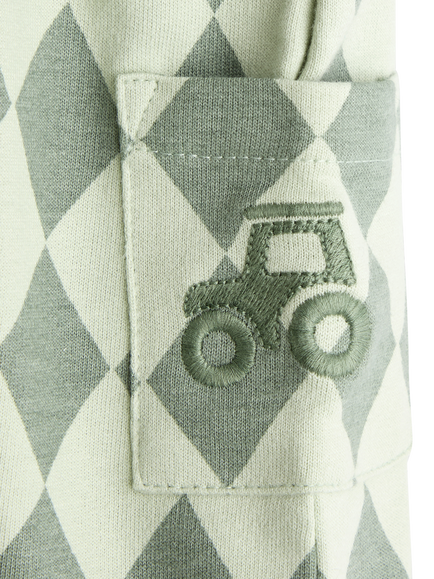JoJo Maman Bébé Baby Harlequin Dungarees and T-Shirt Set, Mid Green - view 2, Mid Green