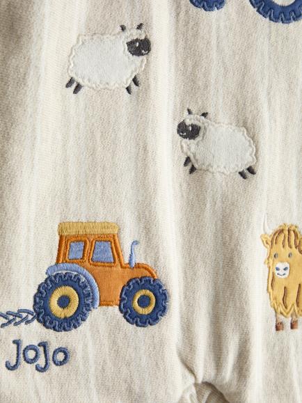 JoJo Maman Bébé Baby Tractor Appliqué Dungarees and T-Shirt Set, Oatmeal - view 2, Oatmeal Marl