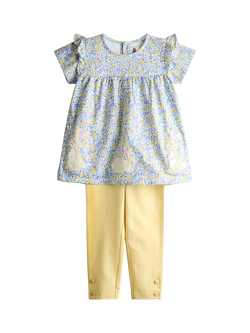 JoJo Maman Bébé Baby Ditsy Floral Appliqué Top and Legging Set, Mid Yellow, Mid Yellow