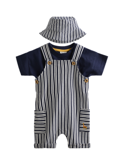 JoJo Maman Bébé Baby Dungarees and T-Shirt Set, Navy Blue, Navy Blue