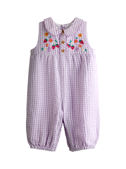 JoJo Maman Bébé Baby Floral Embroidered Collar Dungarees, Lilac, Lilac