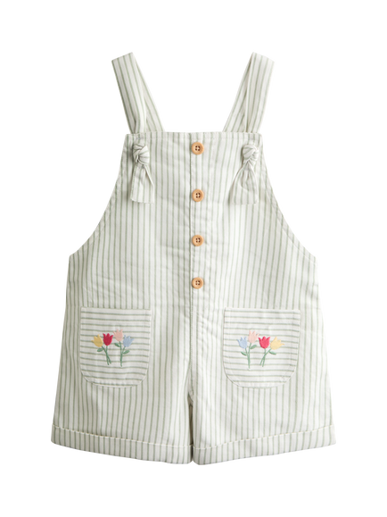 JoJo Maman Bébé Kids' Embroidered Stripe Dungarees, Light Green, Light Green