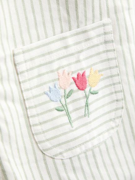 JoJo Maman Bébé Kids' Embroidered Stripe Dungarees, Light Green - view 2, Light Green