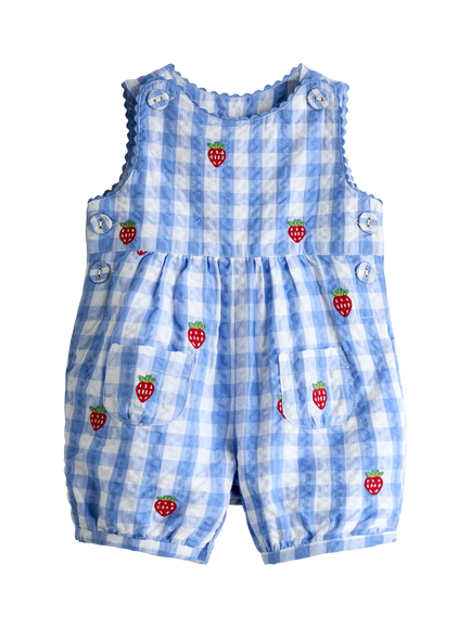 JoJo Maman Bébé Baby Strawberry Embroidered Dungarees, Mid Blue, Mid Blue