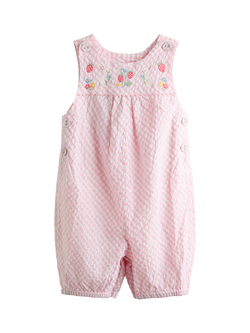 JoJo Maman Bébé Baby Embroidered Gingham Dungarees, Light Pink, Light Pink