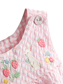 JoJo Maman Bébé Baby Embroidered Gingham Dungarees, Light Pink - view 2, Light Pink