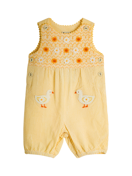 JoJo Maman Bébé Baby Appliqué Pocket Smocked Dungarees, Light Yellow, Light Yellow