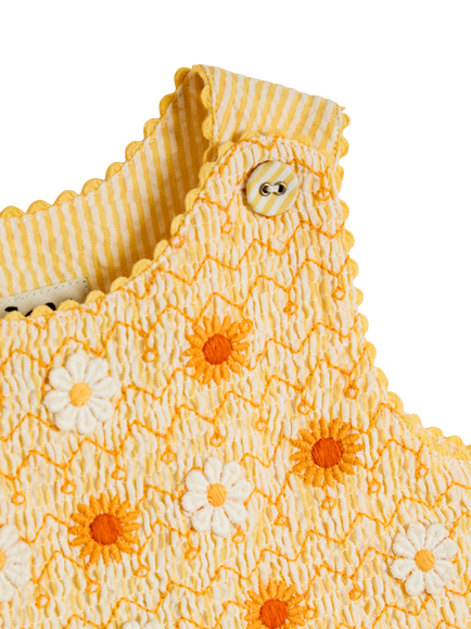 JoJo Maman Bébé Baby Appliqué Pocket Smocked Dungarees, Light Yellow - view 2, Light Yellow