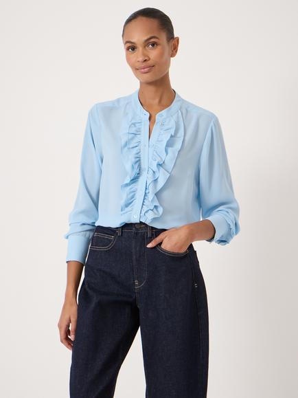 HUSH Elowen Ruffle Shirt, Light Blue, Light Blue