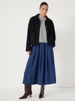 HUSH Ivy Pleated Midi Skirt containing LENZING™ ECOVERO™ Viscose, Navy - view 2, Navy
