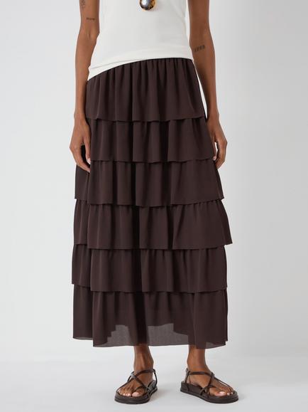 HUSH Lillie Tiered Chiffon Skirt, Dark Brown, Dark Brown