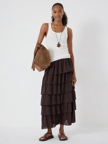 HUSH Lillie Tiered Chiffon Skirt, Dark Brown - view 2, Dark Brown