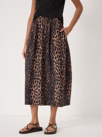HUSH Liddie Air Flow Leopard Print Midi Skirt containing LENZING™ ECOVERO™ Viscose, Brown, Brown