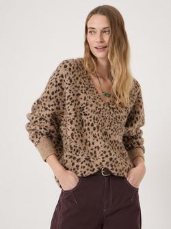 HUSH Betty Animal Print Criss Cross Jumper, Brown, Brown