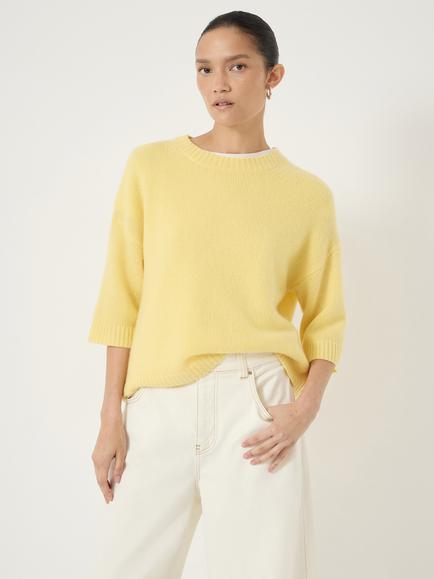 HUSH Chunky Short Sleeve Pure Cashmere Top, Red, Butter