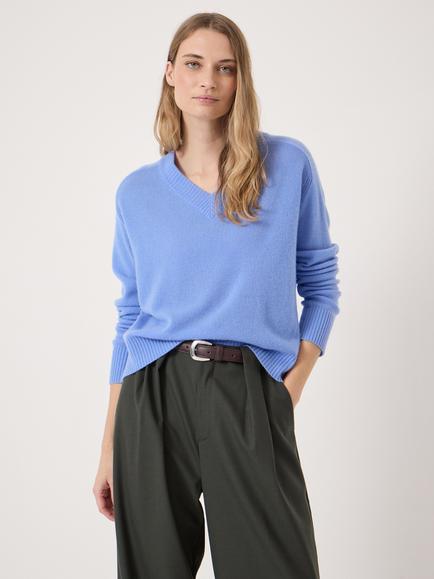 HUSH Colette V-Neck Pure Cashmere Jumper, Pale Blue