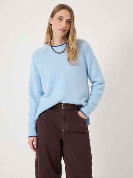 HUSH Crew Neck Side Splits Wool Rich Jumper, Blue