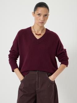 HUSH Colette V-Neck Pure Cashmere Jumper, Burgundy, Burgundy